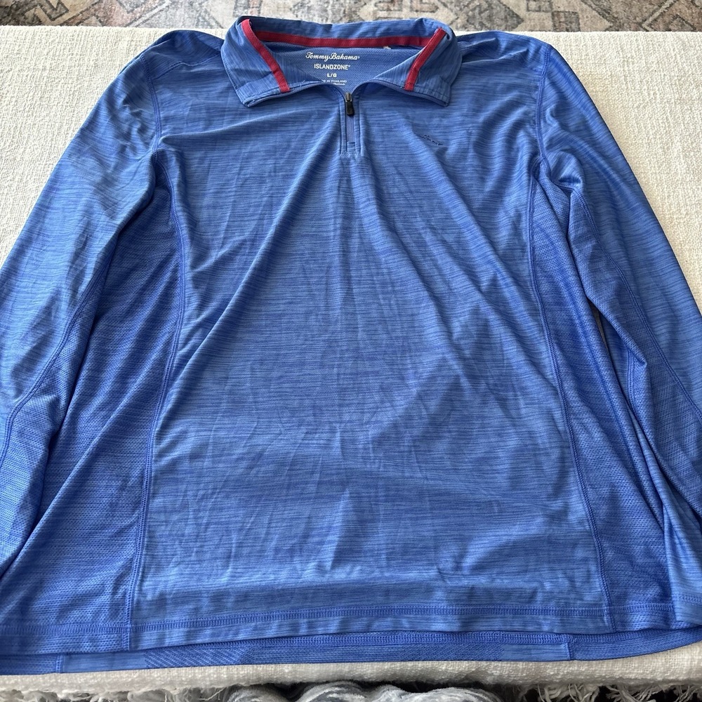 Tommy Bahama Half Zip Long Sleeve Men's Large Blue Heather Stretch Tech 1/4